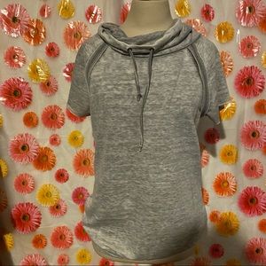 Roxy Womens Cowl Neck Drawstring Short Sleeved Grey Top Sz L